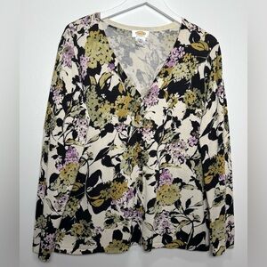 Talbots Silk Blend Floral Cardigan Sweater 2X Lightweight Button Front
